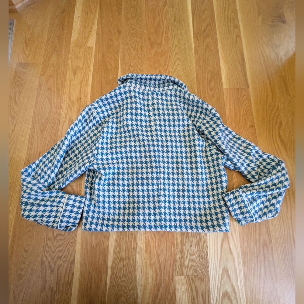 NWT Dolan Anthropologie - Cute Houndstooth Blue Cropped Jacket - Size S - Picture 2 of 7